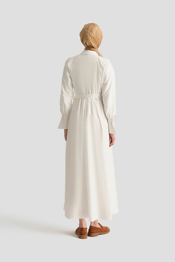 Armine Omuz Allerli Pamuk Elbise 25Y9002 Beyaz