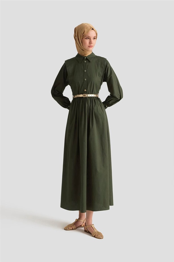 Armine Omuz Allerli Pamuk Elbise 25Y9002 Haki