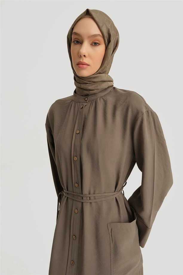 Armine Düğmeli Modal Elbise 25Y9011 Haki