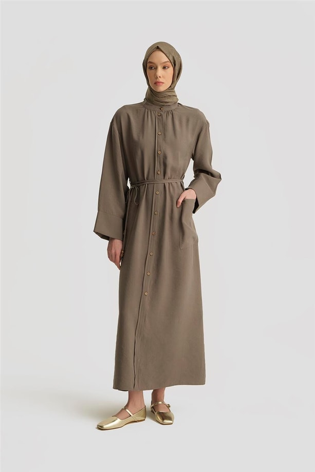 Armine Düğmeli Modal Elbise 25Y9011 Haki