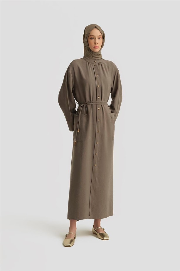 Armine Düğmeli Modal Elbise 25Y9011 Haki