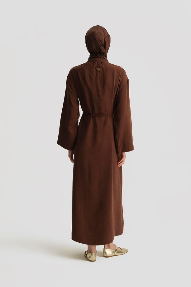 Armine Düğmeli Modal Elbise 25Y9011 Açık Kahve