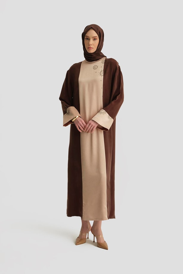 Armine taş Yapıştırma Garnili Elbise 25Y9017 Kahverengi