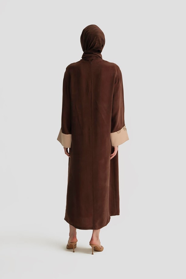 Armine taş Yapıştırma Garnili Elbise 25Y9017 Kahverengi