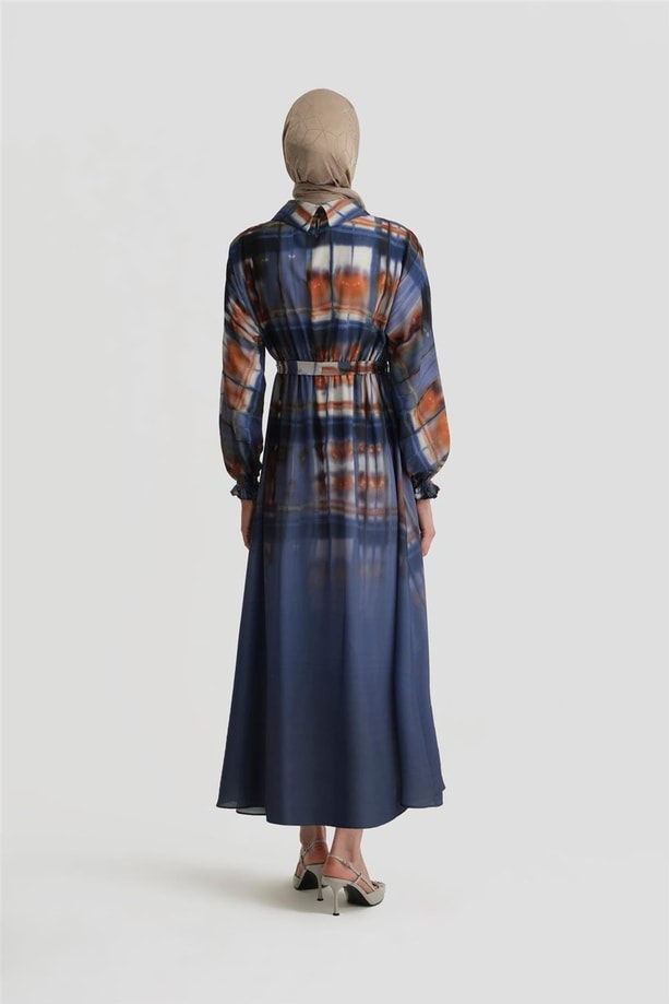 Armine Degrade Detaylı Desenli Elbise 25Y9022 Puslu Mor