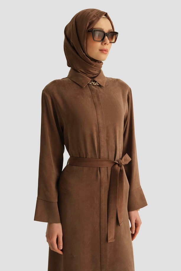 Armine Önü İşlemeli Elbise 259028 Açık Kahve