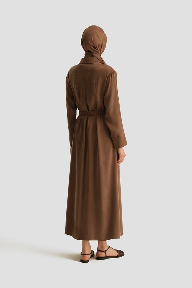 Armine Önü İşlemeli Elbise 259028 Açık Kahve