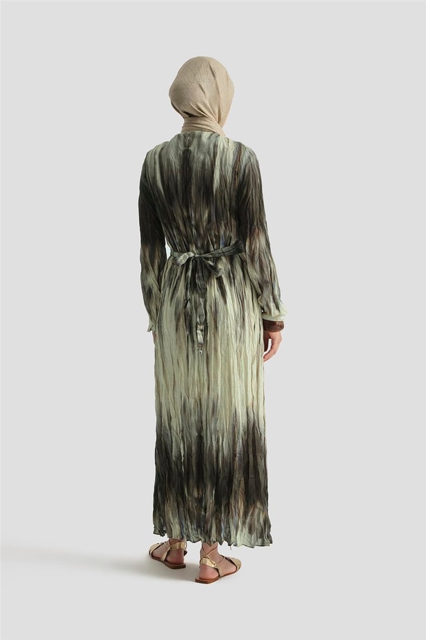 Armine Batik Desen Kraşlı Elbise 25Y9032 Haki