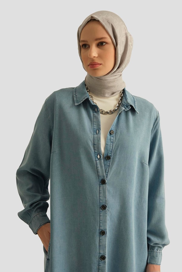 Armine Tencel Tunik Elbise 25YD9143 İndigo