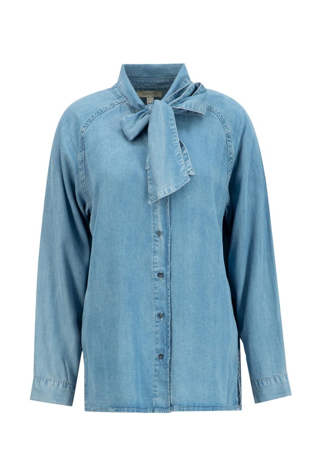 Armine Fular Detaylı Tencel Gömlek  25YD9144 İndigo