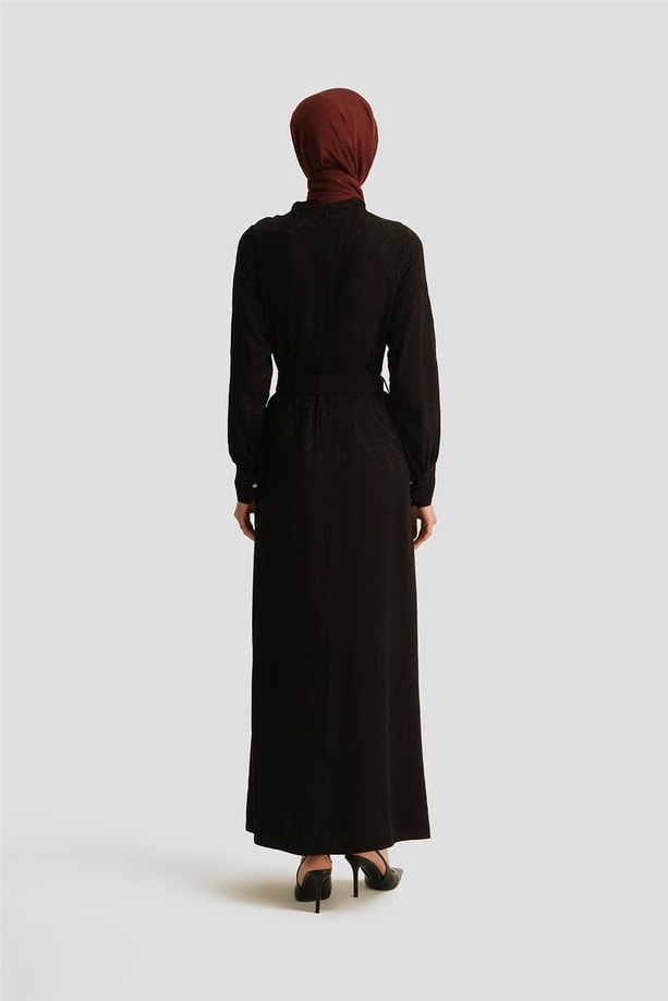 Armine Desenli Saten Elbise 25YT920 Siyah
