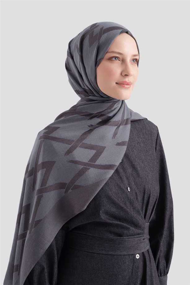 Armine Lyocell Naia Zikzak Desen Şal  1- 18 Füme