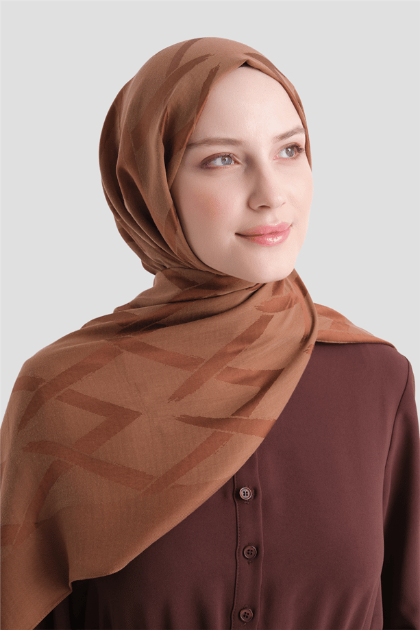Armine Lyocell Naia Zikzak Desen Şal  1- 74 Tarçın
