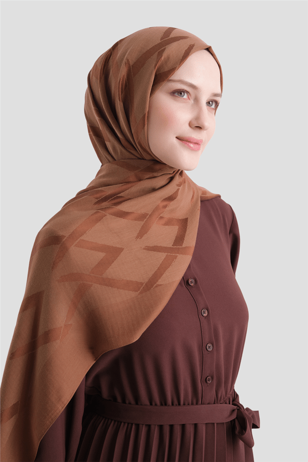 Armine Lyocell Naia Zikzak Desen Şal  1- 74 Tarçın