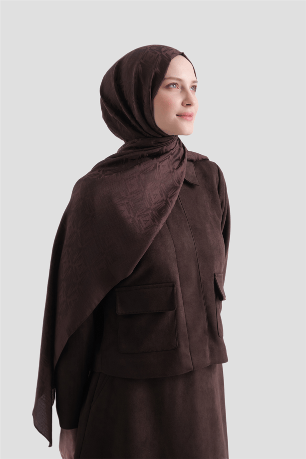 Armine Lyocell Naia Kare Monogram Şal 6 10 Acı Kahve