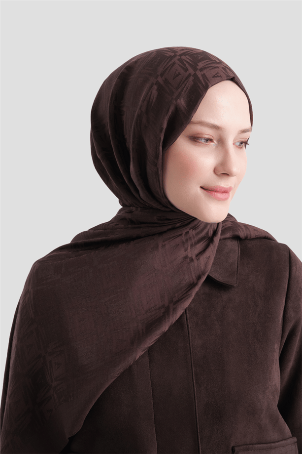 Armine Lyocell Naia Kare Monogram Şal 6 10 Acı Kahve