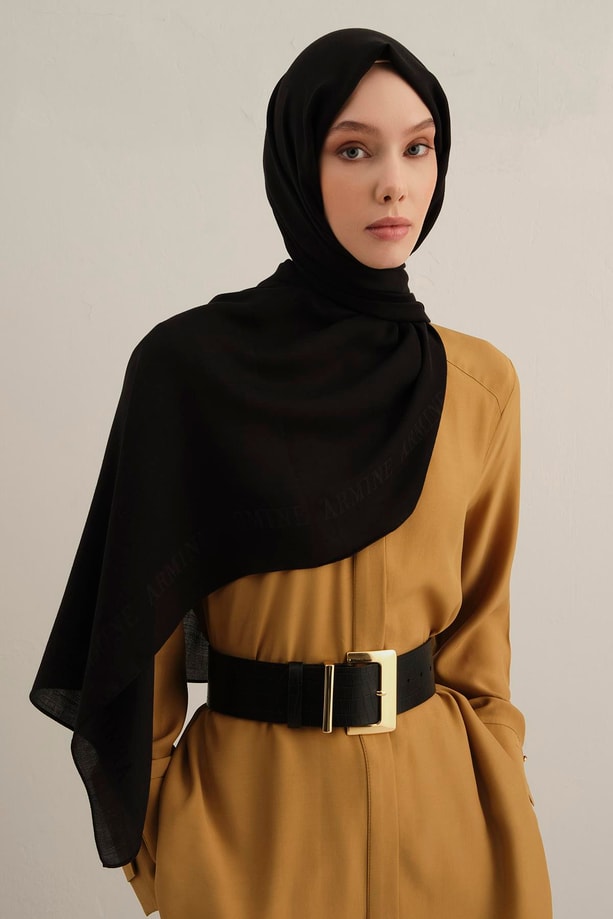 Armine Logo Bordürlü Pamuk İpek Şal 01