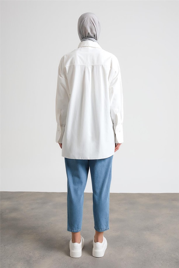 Armine Çizgili Gömlek ORT3440 Ekru