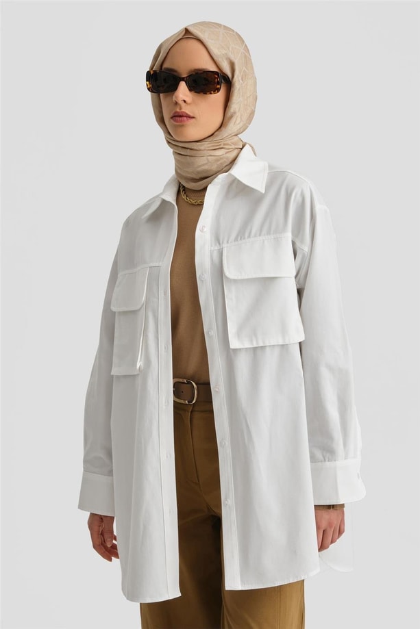 Armine Cepli Gabardin Gömlek Ceket 24K3603 Ekru