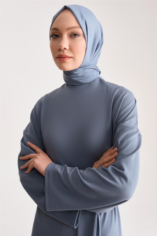 Armine Örme Beli Çift Bağlamalı Elbise ORT9727 İndigo