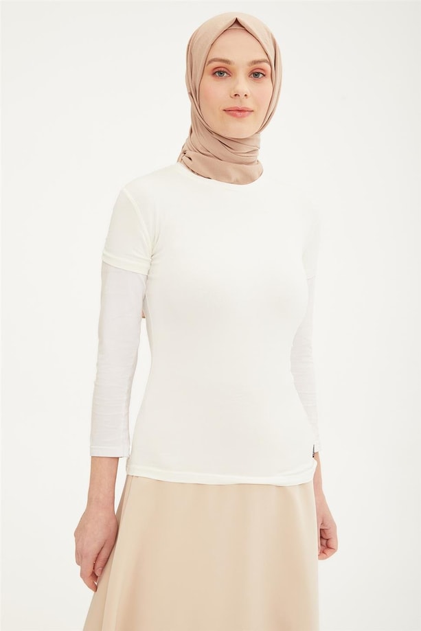 Armine Kısa Kol Badi 21KD9037 Ekru