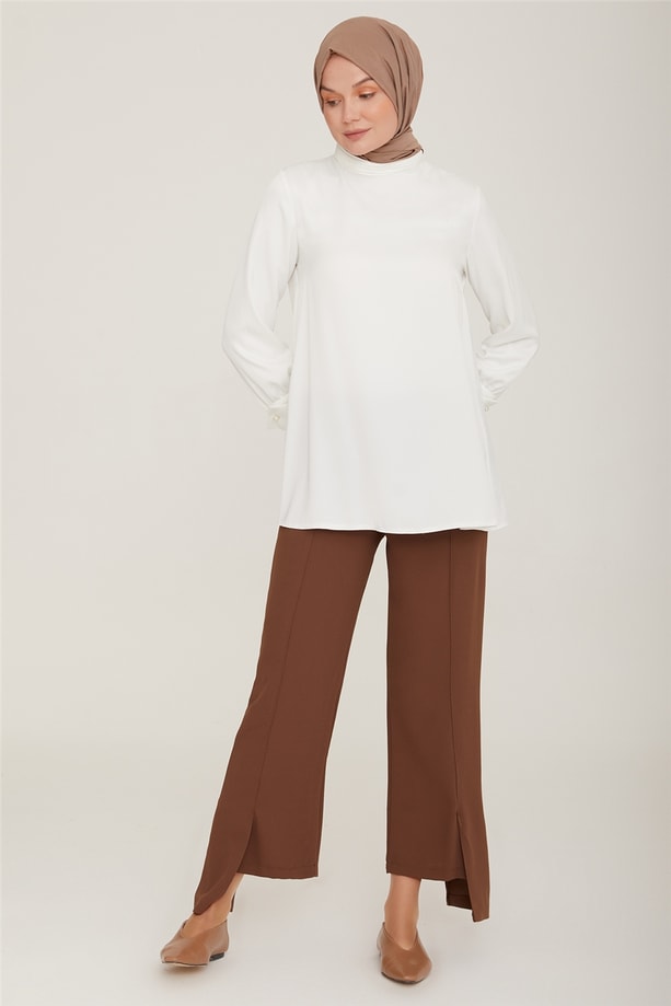 Armine Yırtmaçlı Pantolon 22K2300 Toprak