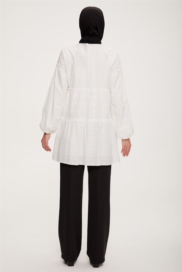 Armine Katlı Brode Tunik 22K4856 Ekru