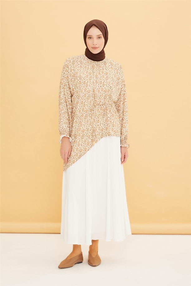 Armine Asimetrik Desenli Bluz 22Y3145 Bej