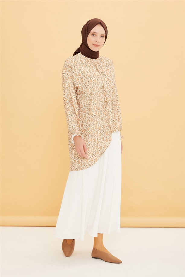 Armine Asimetrik Desenli Bluz 22Y3145 Bej