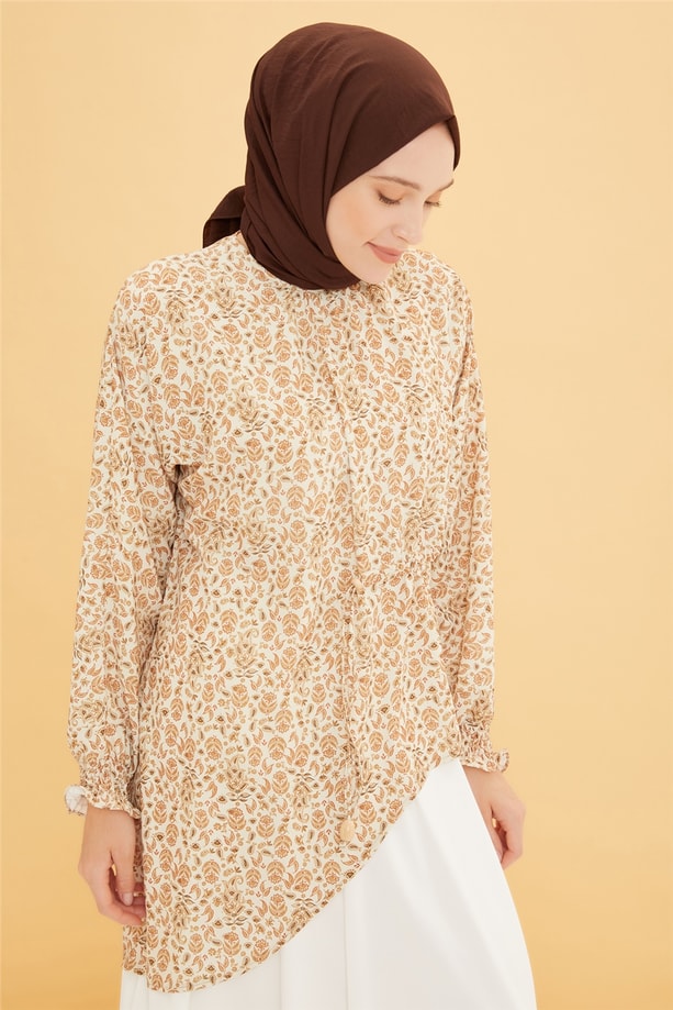 Armine Asimetrik Desenli Bluz 22Y3145 Bej
