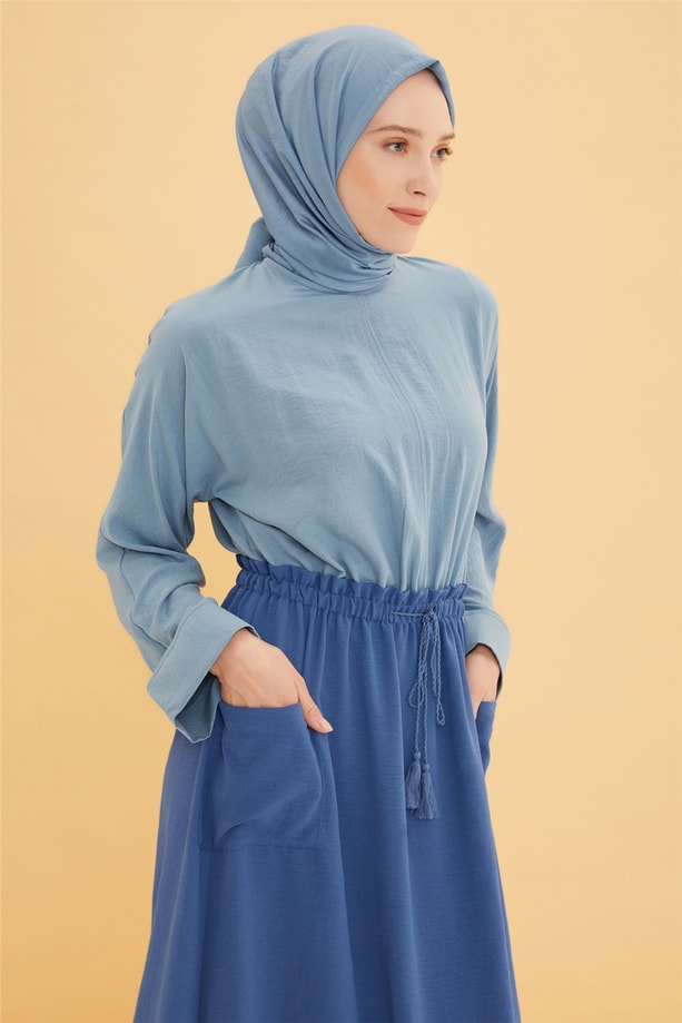 Armine Önü Gizli Fermuarlı Rahat Elbise 22Y9443 İndigo