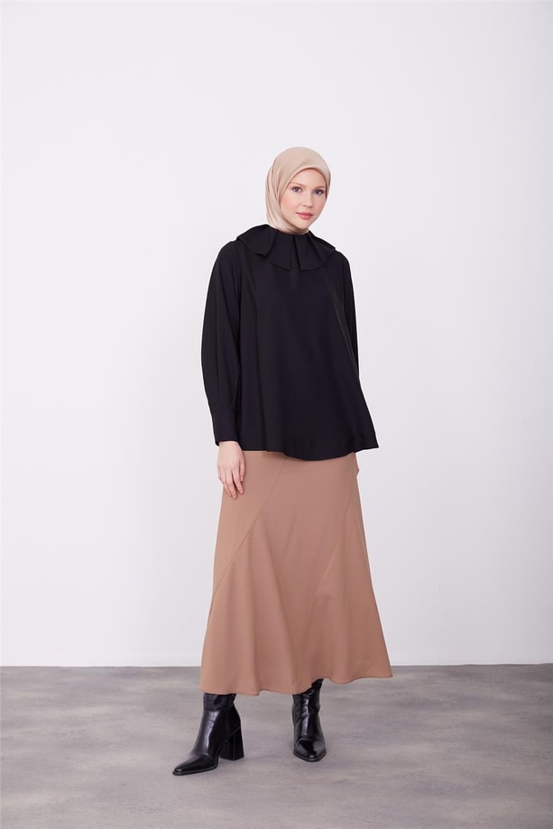 Armine Yakası Pileli Ve Allerli Bluz 23K3416 Siyah
