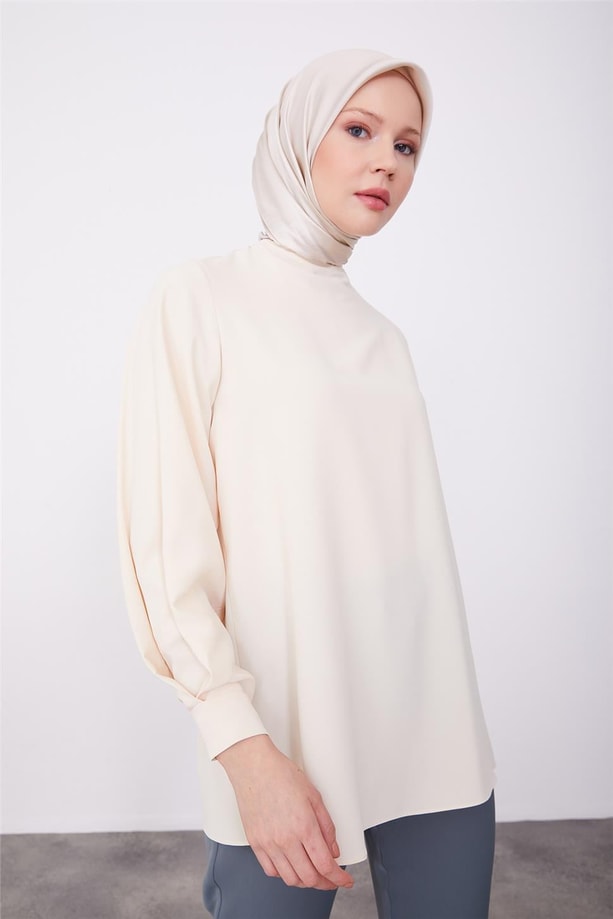Armine Kolu Drapeli Bluz 23K3423 Fildişi