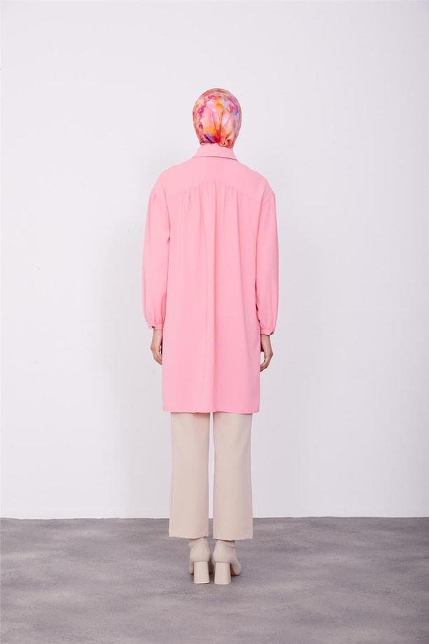 Boyut düğmeli tunik 23K4706 Şeker Pembe