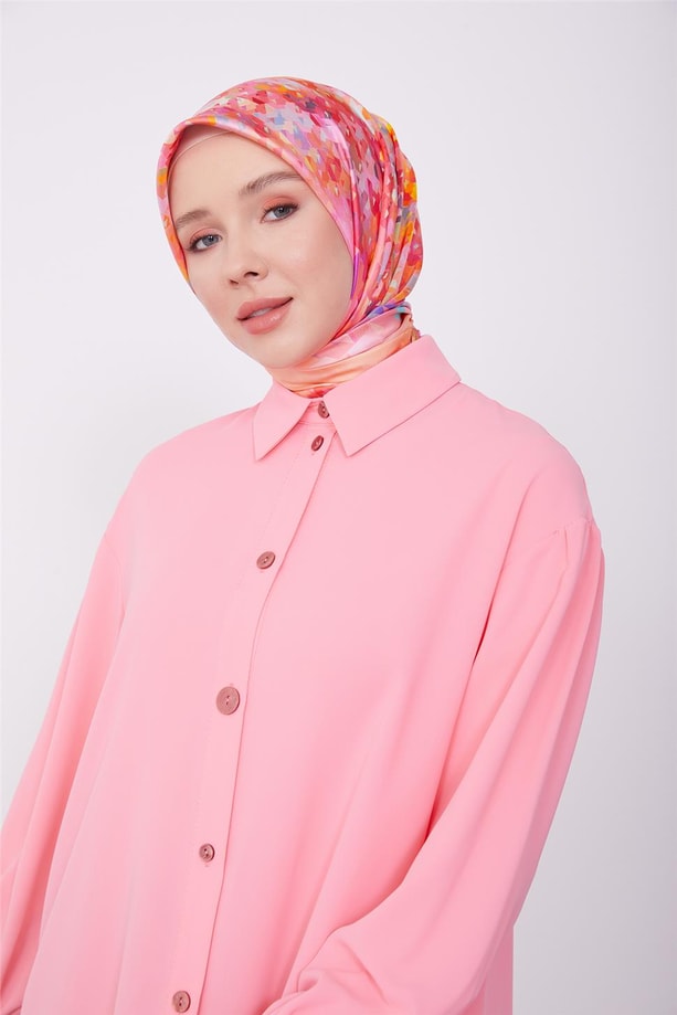 Boyut düğmeli tunik 23K4706 Şeker Pembe