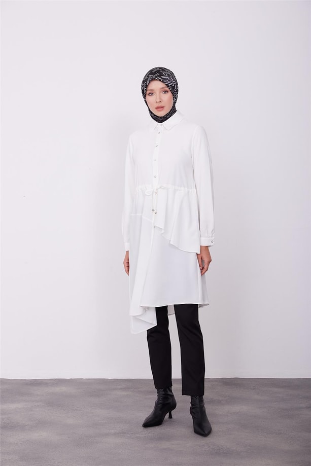 Beli tünelli asimetrik tunik 23K4707 Ekru
