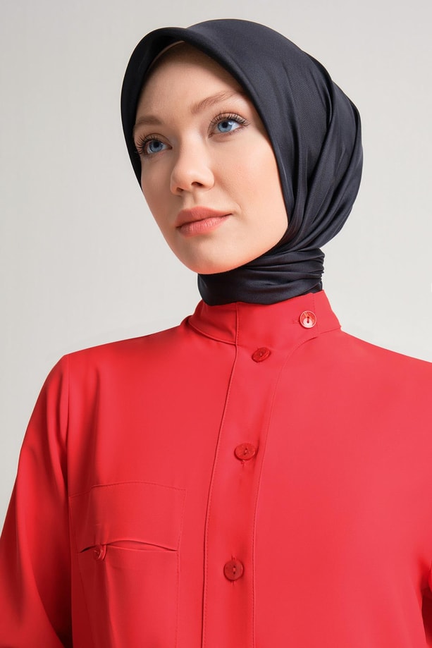 Önü Düğmeli Arkası Asimetrik Robalı Tunik 24Y4721 Kırmızı