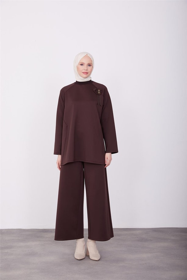 Armine Broş Detaylı Tunik 23K4722 Acı Kahve