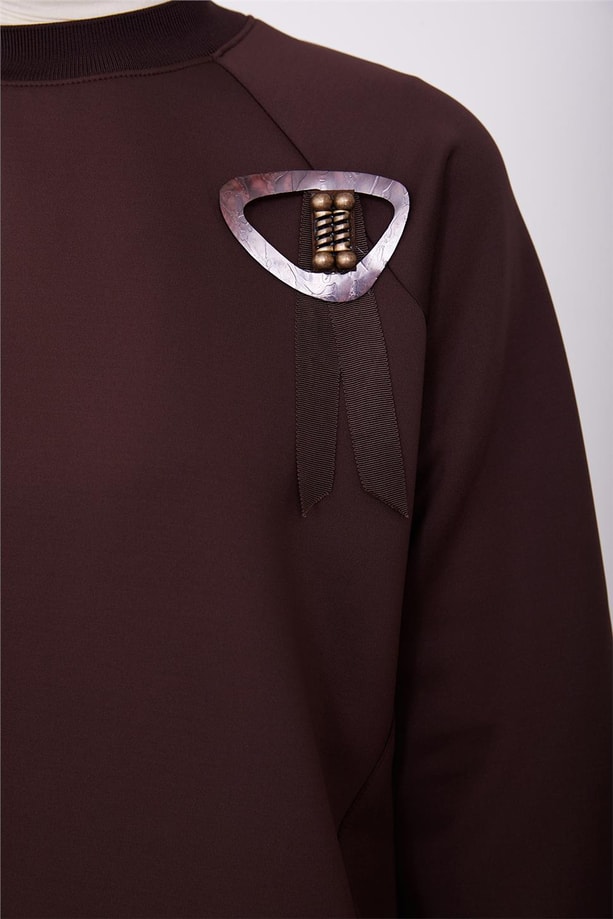 Armine Broş Detaylı Tunik 23K4722 Acı Kahve
