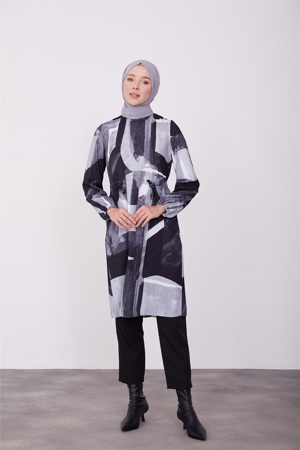 Beli tünelli ayarlanabilen tunik 23K4723 Siyah