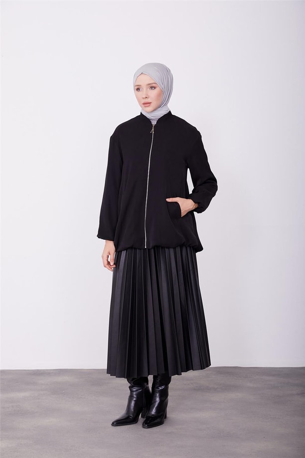 Armine Astarı Renkli Bomber Ceket 23K5403 Siyah