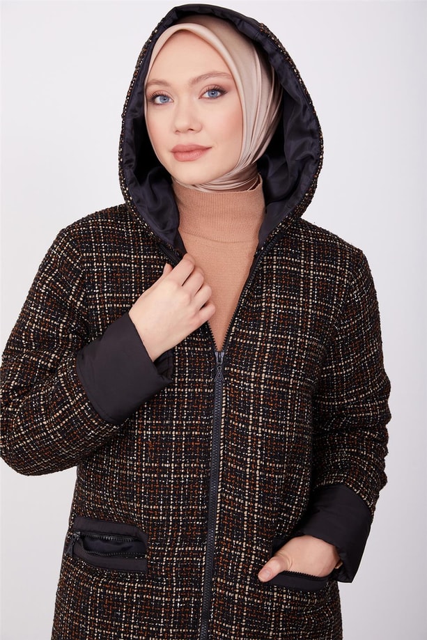 Tüvit ve kapitone mixli mont 23K7223 Camel
