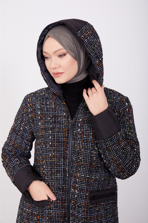 Tüvit ve kapitone mixli mont 23K7223 Siyah