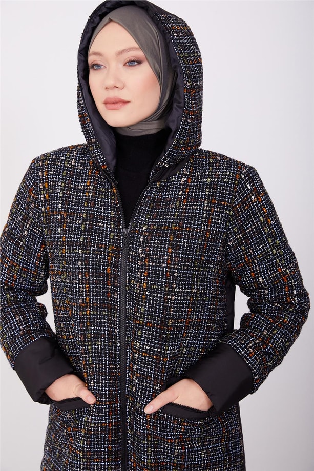 Tüvit ve kapitone mixli mont 23K7223 Siyah