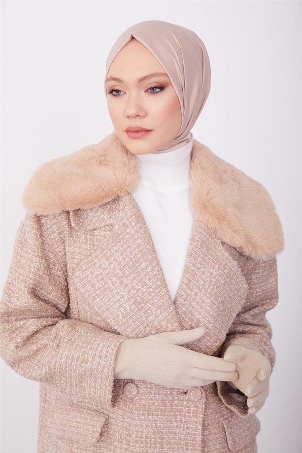 Armine Seyyar Kürklü Buklet Kaban 23K7224 Bej