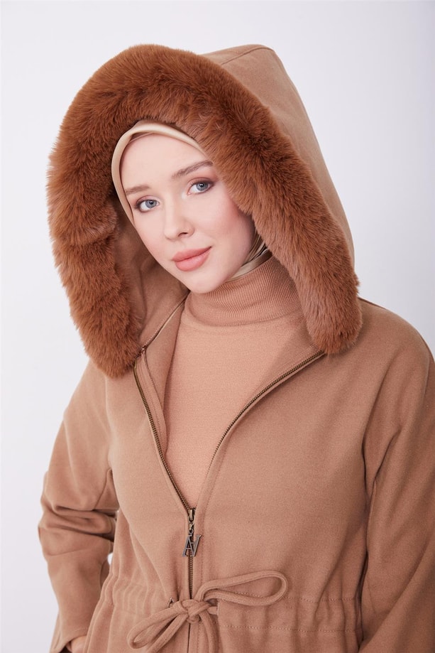 Armine Seyyar Kürklü Kaban 23K7226 Camel