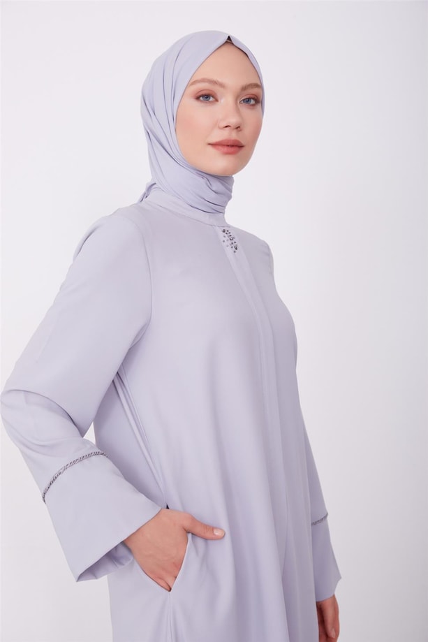 Koliçi lastikli fermuarlı ferace 23K8401 Gri