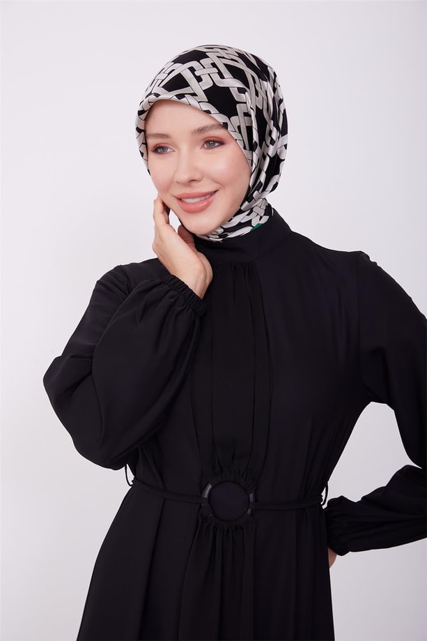 Beli toka detaylı elbise 23K9704 Siyah