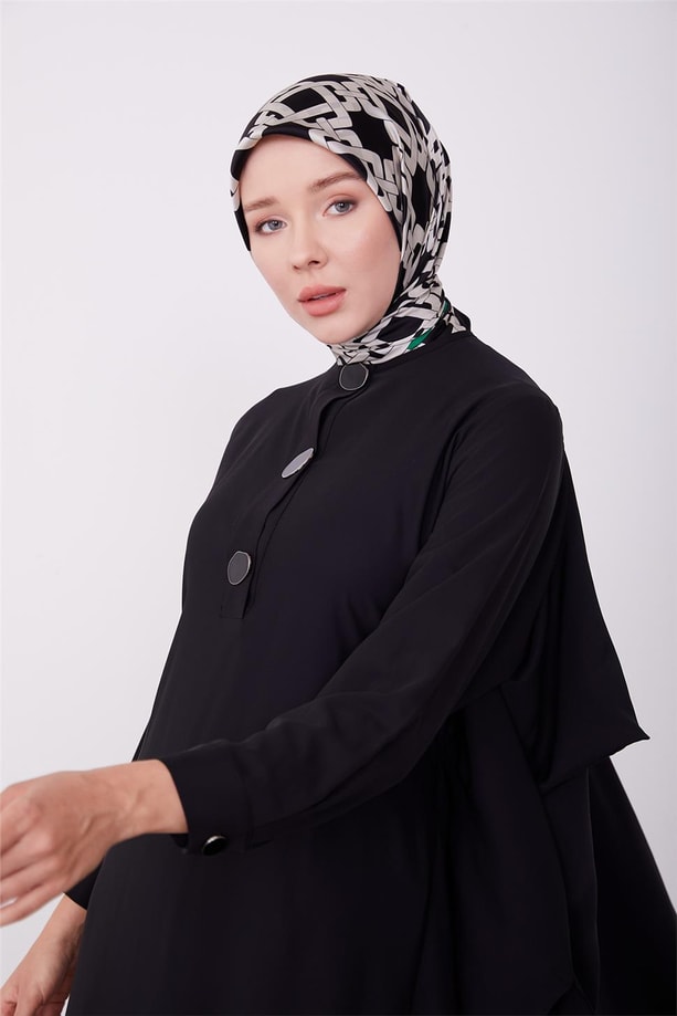İç etekli önü düğmeli elbise 23K9706 Siyah