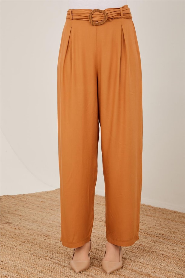 Armine Kemeri Piliseli Bol Viskon Pantolon 23Y2421 Çikolata